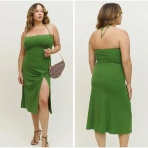 Reformation knit halter green dress with slit